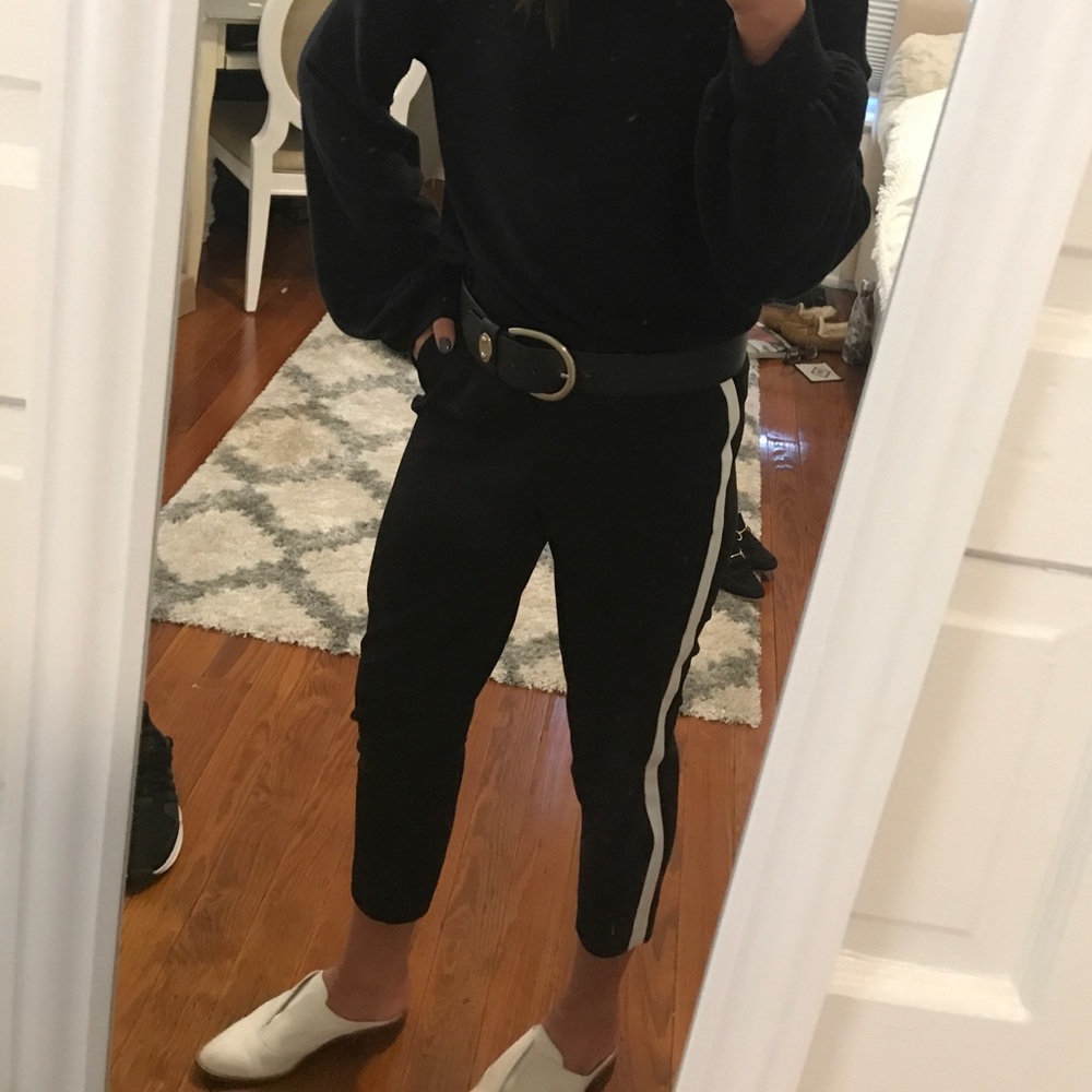 ZARA Black and White side stripe cotton pants